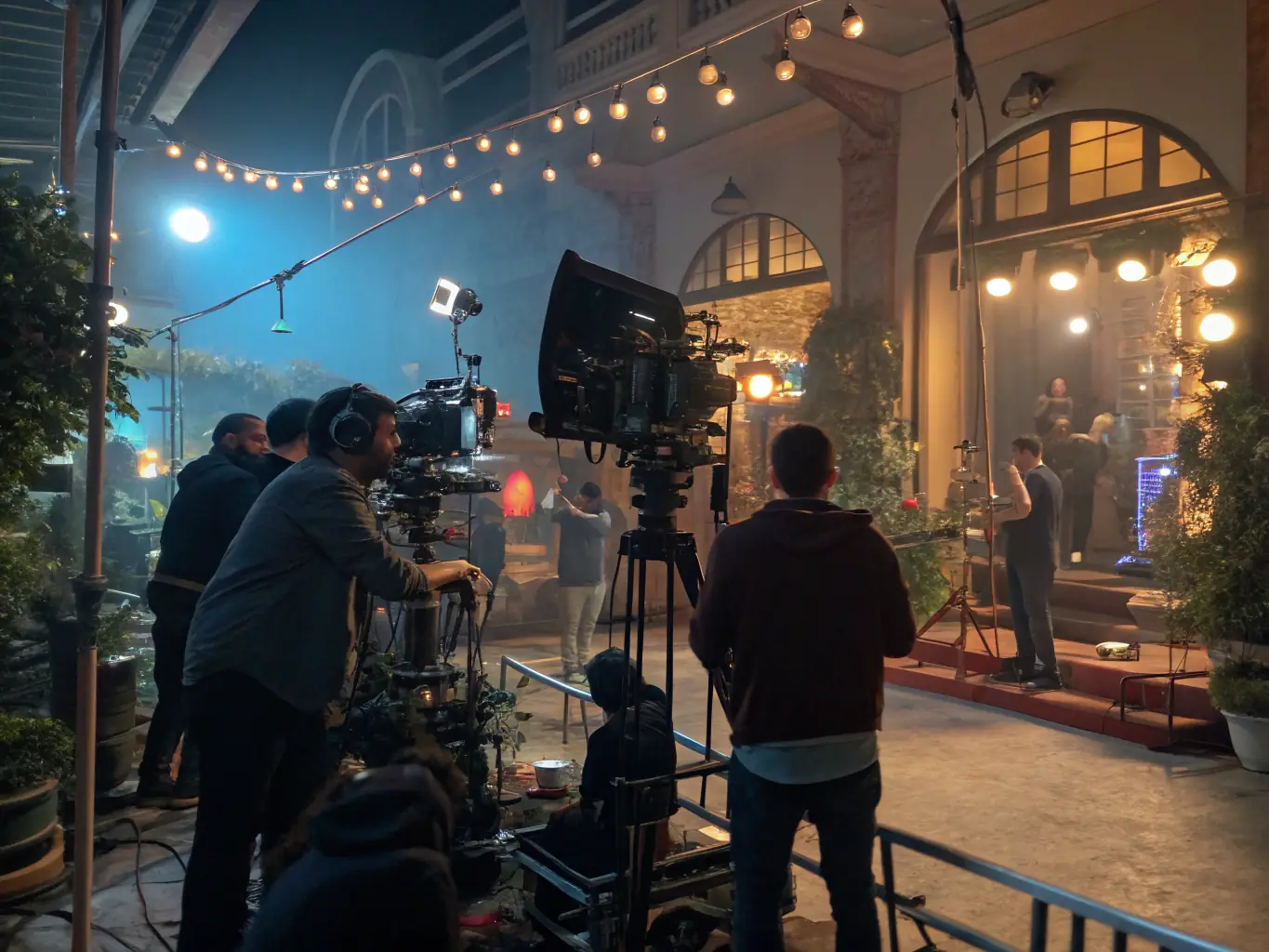 A behind-the-scenes photograph from a movie set, highlighting the in-depth coverage of film and television productions in Hollywood Weekly Magazine.